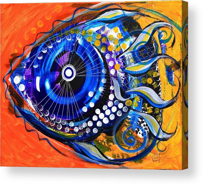 Fish Acrylic Print featuring the painting Tenured Acrimonious Fish by J Vincent Scarpace
