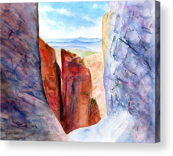 Big Bend Acrylic Print featuring the painting Texas Big Bend Window Trail Pour Off by Carlin Blahnik CarlinArtWatercolor