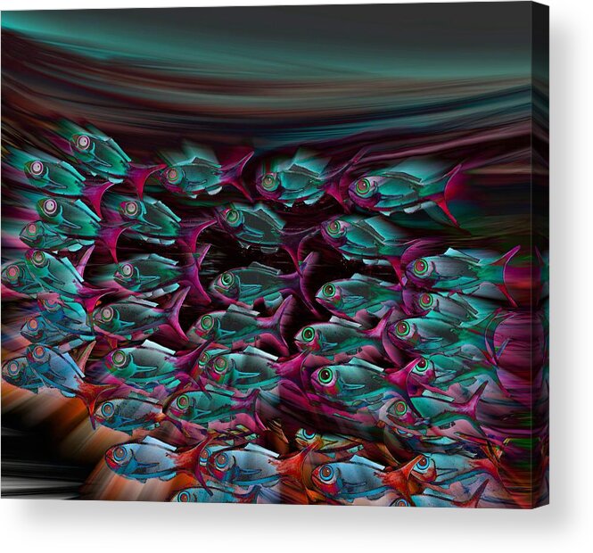 Modern Abstract Acrylic Print featuring the painting The Fish - At Night by Joan Stratton