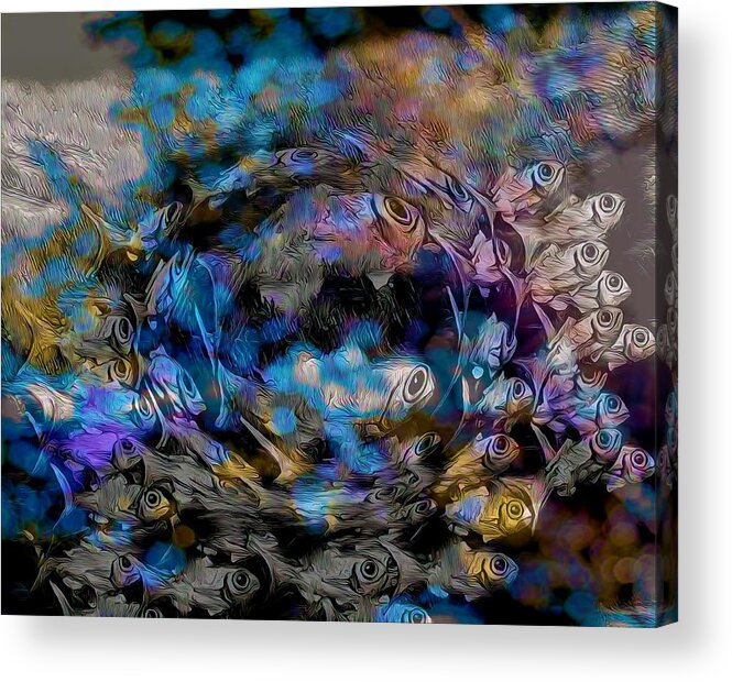 Modern Abstract Art Acrylic Print featuring the painting The Fish In Focus by Joan Stratton