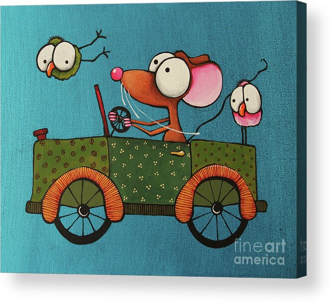 Mouse In A Car Acrylic Print featuring the painting The Green Car by Lucia Stewart