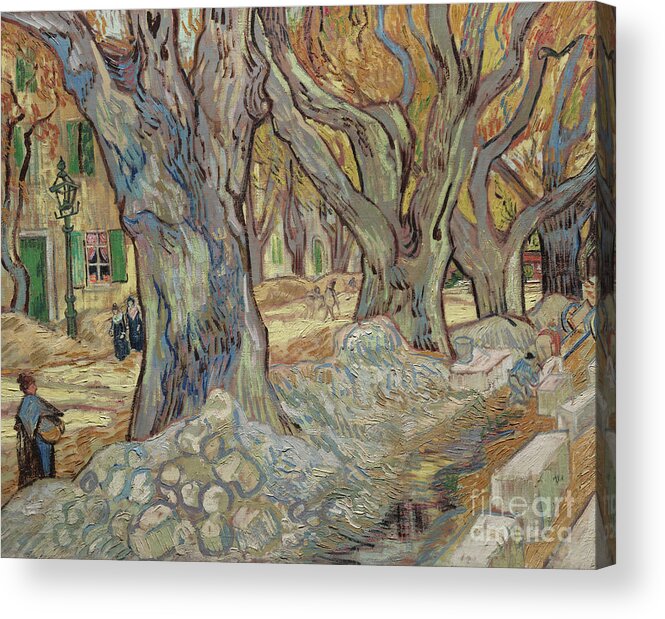 Road Menders Acrylic Print featuring the painting The Large Plane Trees, or Road Menders at Saint Remy, 1889 by Vincent Van Gogh