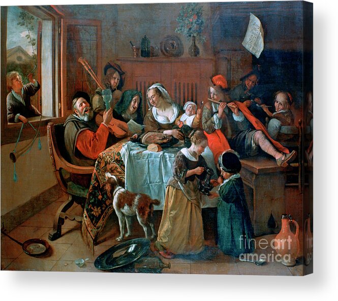 Rubbing Alcohol Acrylic Print featuring the drawing The Merry Family, 1668. Artist Jan Steen by Print Collector