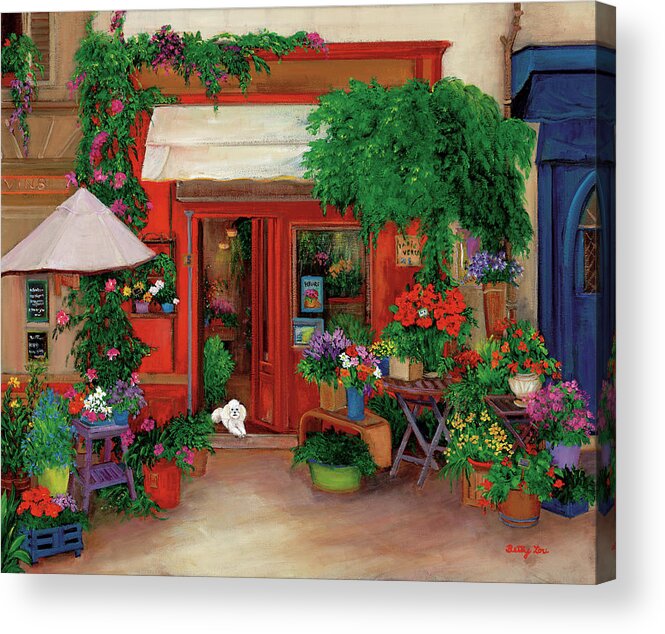 Florist Acrylic Print featuring the painting The Red Flower Shop by Betty Lou