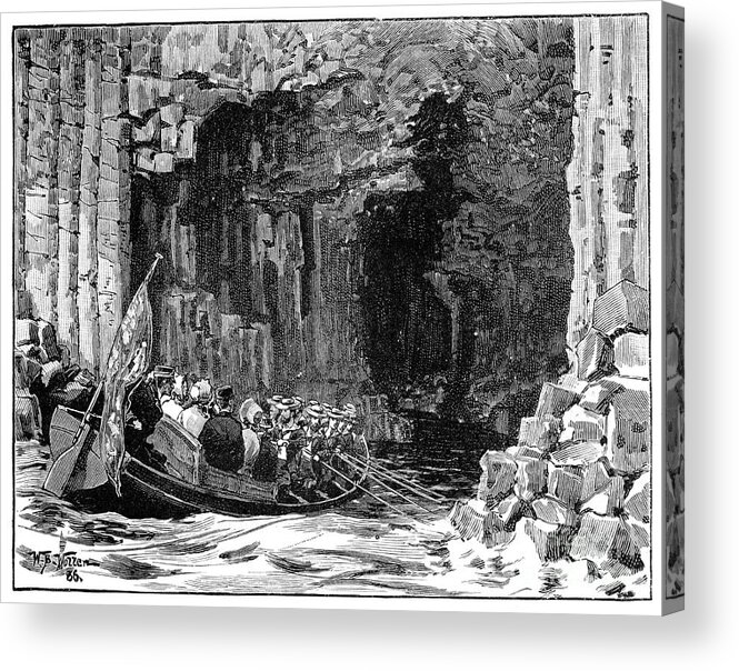 Engraving Acrylic Print featuring the drawing The Royal Visit To Fingals Cave by Print Collector