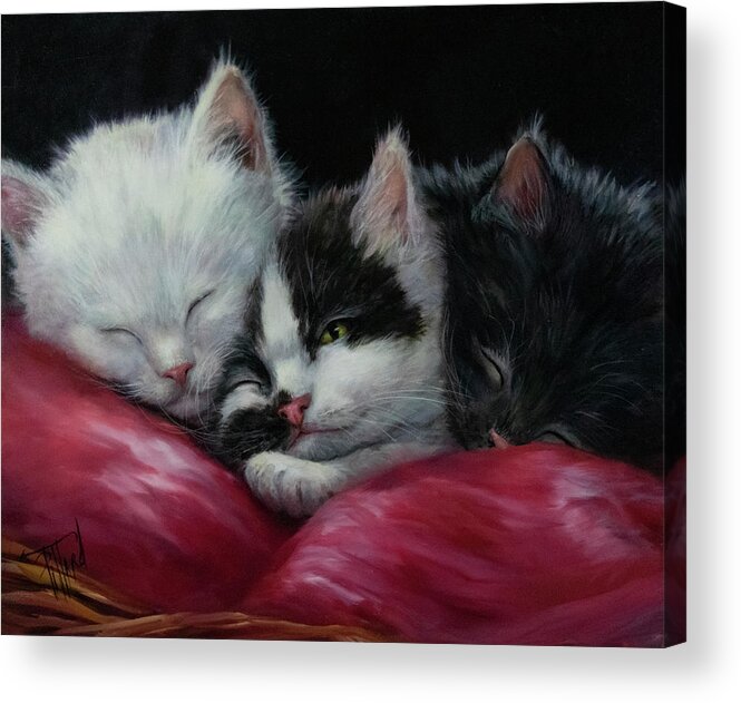 Kittens Acrylic Print featuring the painting Three Little Kittens by Lynne Pittard