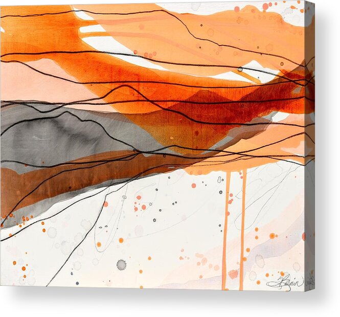 Grey Orange Painting Acrylic Print featuring the painting Time Ran Away by Tracy Bonin