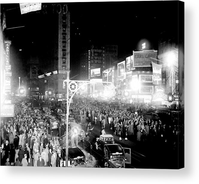 People Acrylic Print featuring the photograph Times Square At Night Is Aglitter With by New York Daily News Archive