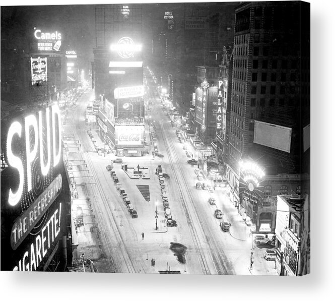 1930-1939 Acrylic Print featuring the photograph Times Square Is Covered In A White by New York Daily News Archive