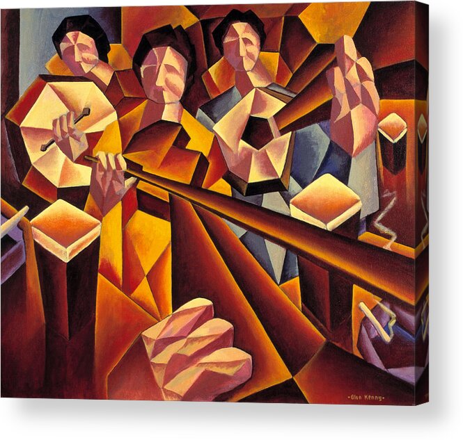 Traditional Acrylic Print featuring the painting Traditional irish music session with structured musicians by Alan Kenny