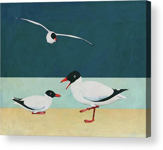 Animal Acrylic Print featuring the digital art Two Black Headed Seagulls on the Beach by Jan Keteleer