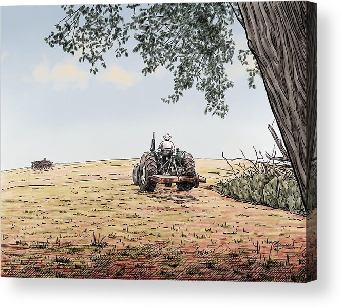 Tractor Acrylic Print featuring the digital art Uncle Wilbert at the Wheel by Rick Adleman