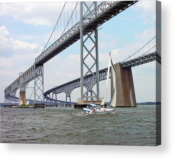 Sailing Acrylic Print featuring the photograph Under the Bay Bridges by Minnie Gallman