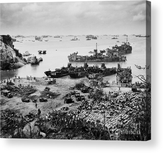 People Acrylic Print featuring the photograph United States Invasion Of Okinawa by Bettmann