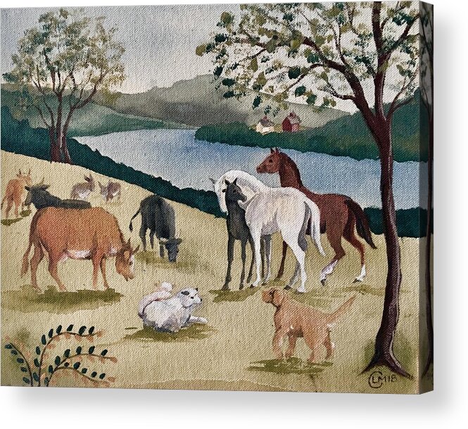 Horse Acrylic Print featuring the painting Vermont Farm Animals by Lisa Curry Mair