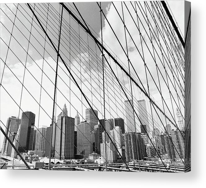 Suspension Bridge Acrylic Print featuring the photograph View Of New York From Brooklyn Bridge by Martin Child