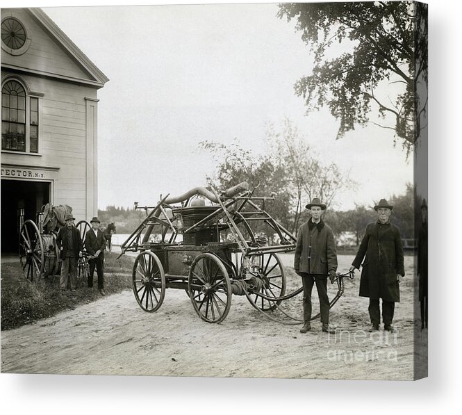 Mature Adult Acrylic Print featuring the photograph Volunteer Firemen With Wagon by Bettmann