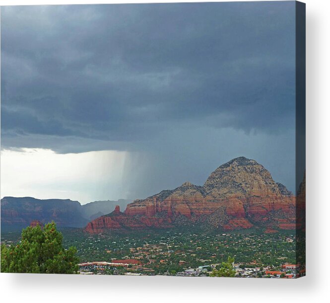 Sedona Acrylic Print featuring the photograph Wall of Rain over Sedona AZ Red Rock by Toby McGuire