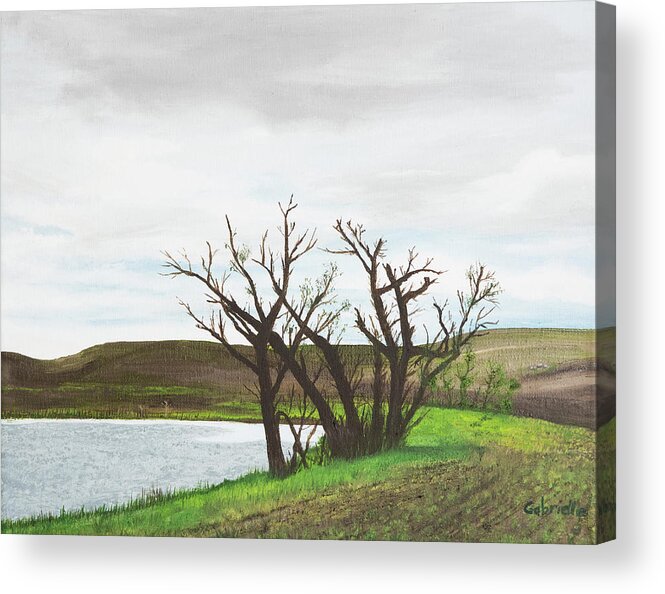 Trees Acrylic Print featuring the painting Watering Hole by Gabrielle Munoz