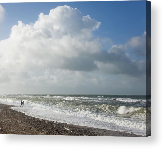 Water's Edge Acrylic Print featuring the photograph Waves Breaking Onto Shingle Beach On A by David C Tomlinson