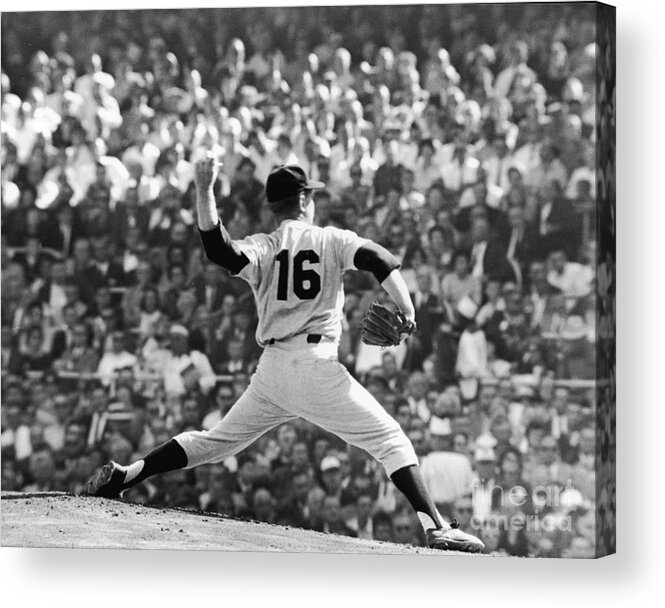 American League Baseball Acrylic Print featuring the photograph Whitey Ford Winds Up by Robert Riger