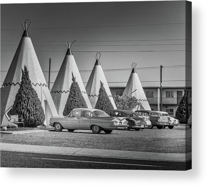 Holbrook Acrylic Print featuring the photograph Wigwam Motel Park BW by Micah Offman