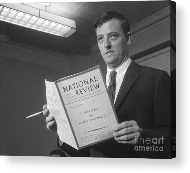 Magazine Cover Acrylic Print featuring the photograph William F. Buckley Holding Book by Bettmann