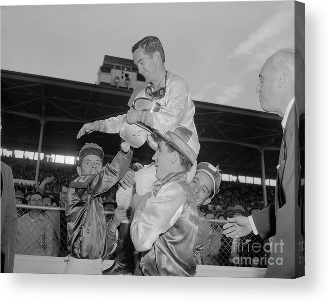 People Acrylic Print featuring the photograph Willie Shoemaker Being Carried by Bettmann