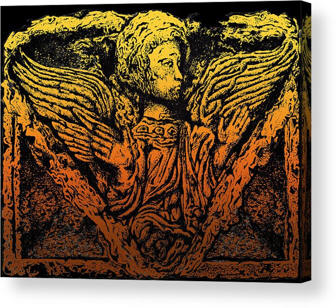Angel Acrylic Print featuring the drawing Winged Angel In Stone Drawing by Larry Butterworth