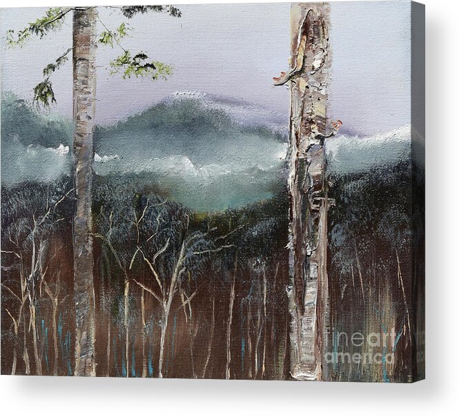 Winter Scene Acrylic Print featuring the painting Winter at Pink Knob in Ellijay by Jan Dappen