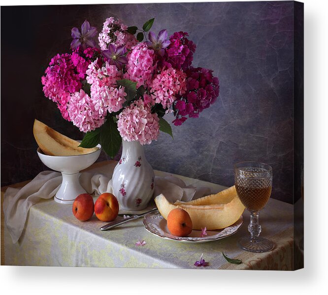 Flowers Acrylic Print featuring the photograph With A Bouquet Of Phlox And Melon by Tatyana Skorokhod (??????? ????????)