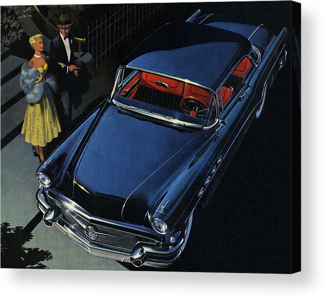 Adult Acrylic Print featuring the drawing Woman and Man About to Get Into Blue Car by CSA Images