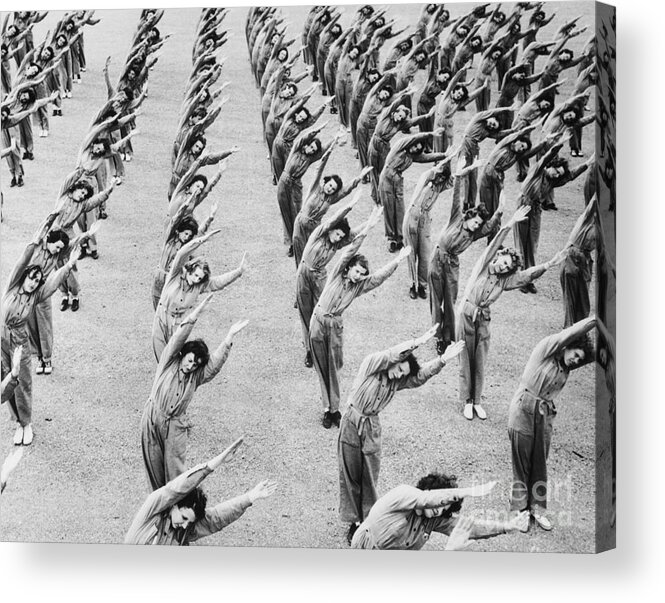People Acrylic Print featuring the photograph Women Doing Stretching Excercises by Bettmann