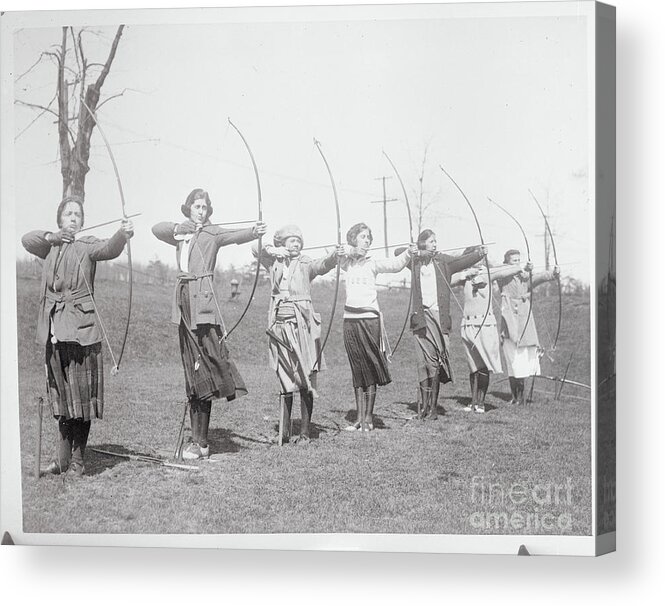 Child Acrylic Print featuring the photograph Women Practicing Archery by Bettmann