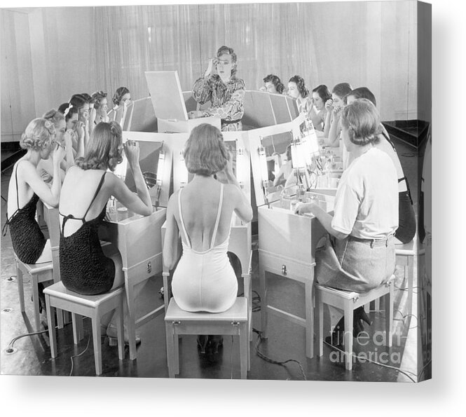 People Acrylic Print featuring the photograph Women Receiving Make-up Instructions by Bettmann