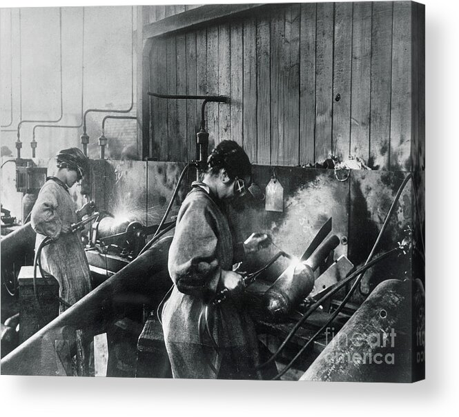 People Acrylic Print featuring the photograph Women Working In War Factory by Bettmann