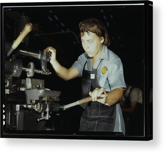Rosie Acrylic Print featuring the painting Worker 17 on Lathe by Hollem, Howard R. .