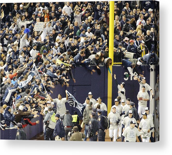 People Acrylic Print featuring the photograph Yankees Fans Reach Out To Touch by New York Daily News Archive