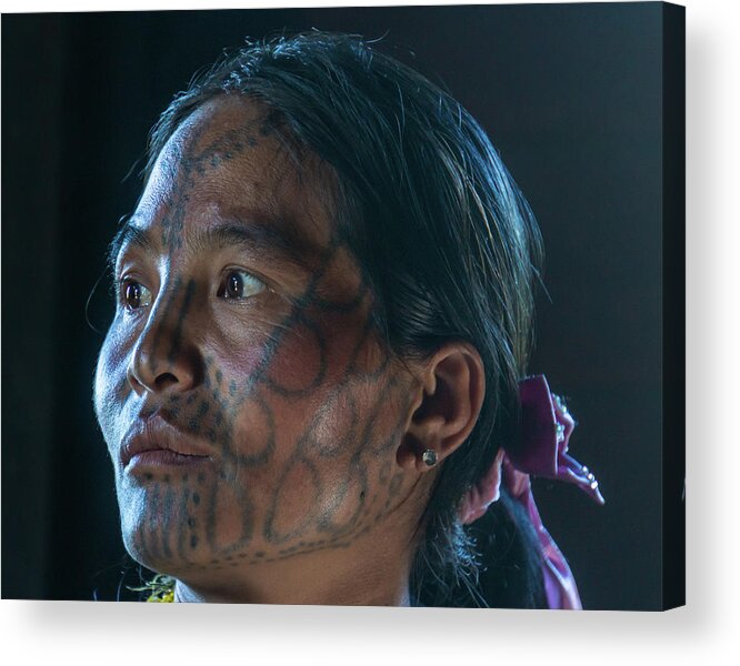 Face Acrylic Print featuring the photograph young tattooed Chin woman by Ann Moore