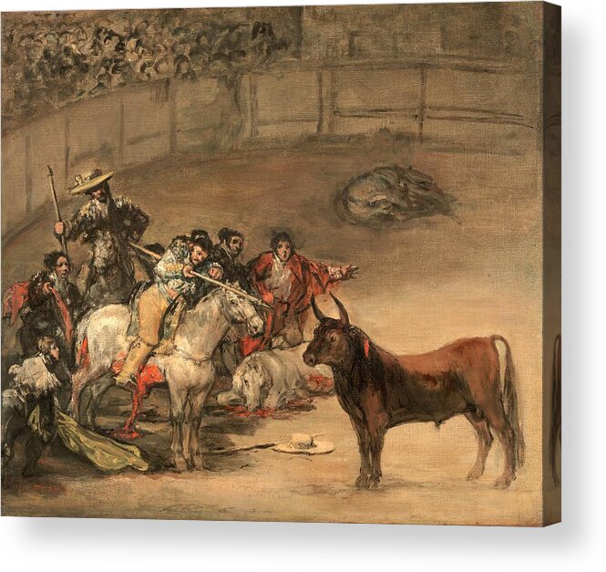 Figurative Acrylic Print featuring the painting Bullfight, Suerte de Varas #1 by Francisco de Goya