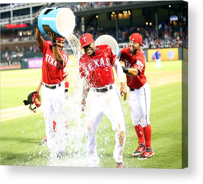 People Acrylic Print featuring the photograph Elvis Andrus and Rougned Odor by Rick Yeatts