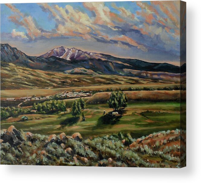 Western Landscape Acrylic Print featuring the painting Gardiner and Electric Peak From Scotty's Place by Les Herman
