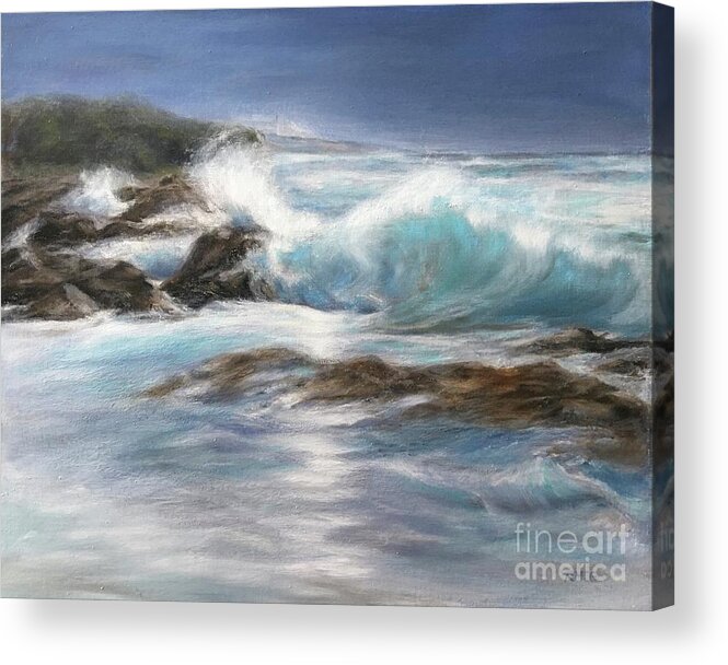 Beach Acrylic Print featuring the painting New England on the Rocks #1 by Rose Mary Gates