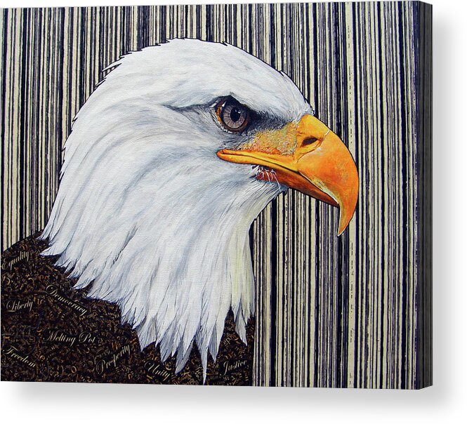 Eagle Acrylic Print featuring the mixed media Samuel by Jacqueline Bevan