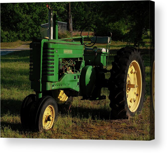 1940s John Deere Model A Row Crop Tractor Acrylic Print featuring the photograph 1940s John Deere model A row crop tractor by Flees Photos