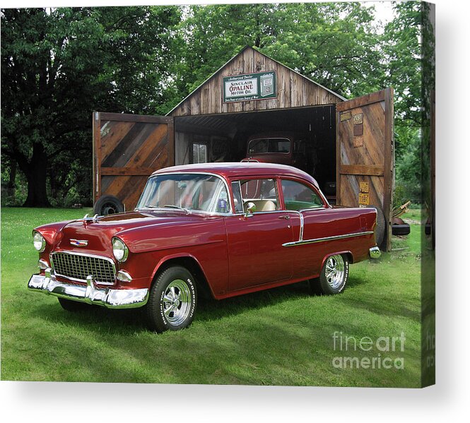 1955 Acrylic Print featuring the photograph 1955 Chevy 210 At Oman's Garage by Ron Long