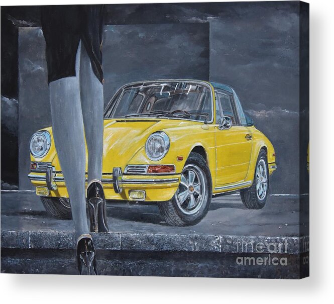 Porsche Painting Acrylic Print featuring the painting 1968 Porsche 911 Targa by Sinisa Saratlic