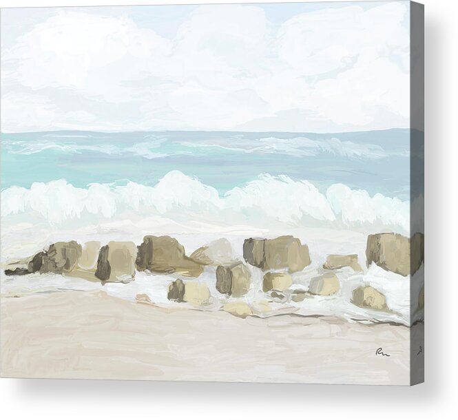 Beach Acrylic Print featuring the digital art Serene Beach Waves 03-Ramona Murdock Art by Ramona Murdock