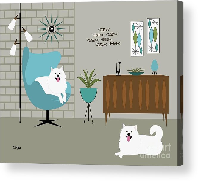Mid Century Modern Acrylic Print featuring the digital art Mid Century Modern White Dogs by Donna Mibus