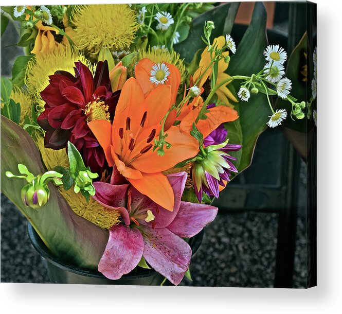 Lilies:flowers;farmers' Market: Acrylic Print featuring the photograph 2019 Monona Farmers' Market July Bouquet 2 by Janis Senungetuk